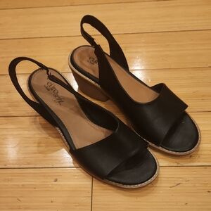 Black Wedge Slingback Sandals